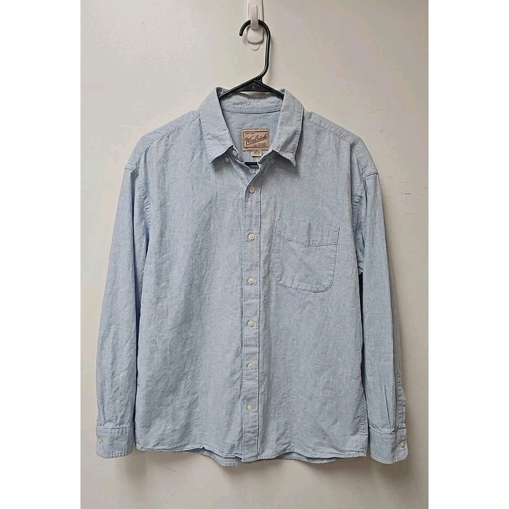 Woolrich Womens L Light Blue Denim Button Down Shirt Cotton Outdoors‎ Y2K 90s
